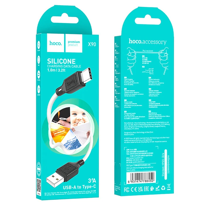 HOCO X90 USB to Type-C 3A Silikon Hızlı Şarj ve Data Kablosu-(5775)