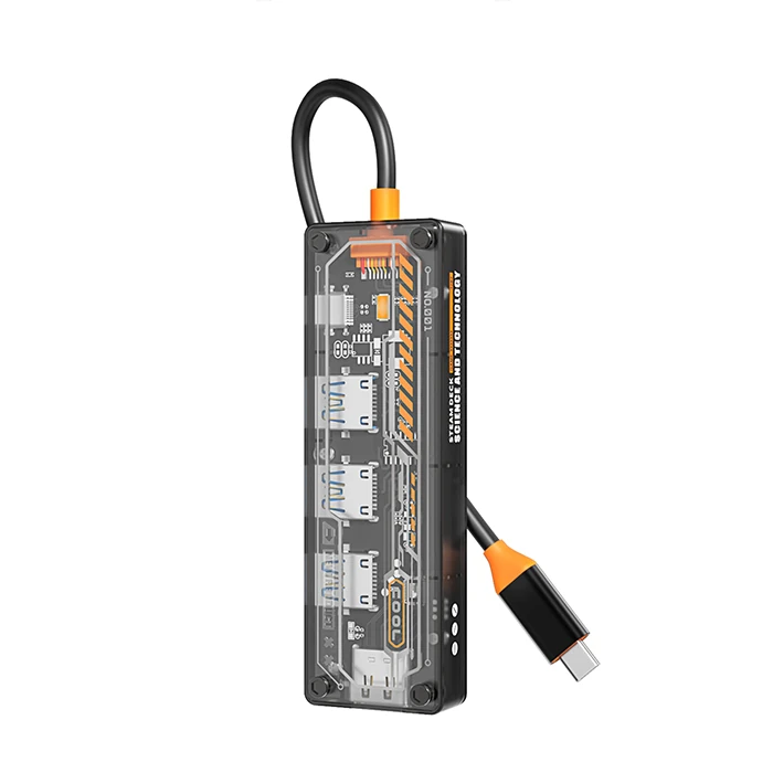 ALLY 5in1 Type-c To USB3.0 + USB2.0 *2 + Type-c PD 100W + HDMI Çoğaltıcı Transparan Hub-(5775)