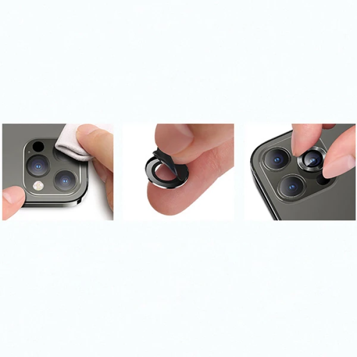 USAMS İPhone 12 - 12 Mini 3D Metal Çerçeveli Kamera Lens Koruyucu-(5775)