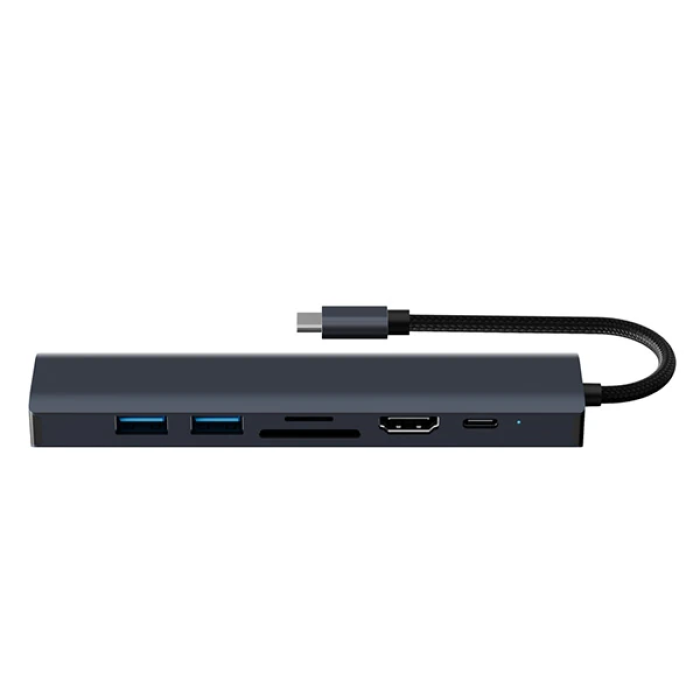 ALLY BYL-2303 7 IN 1 Type-c To USB + Type-c + Ethernet + Kart Okuyucu + HDMI Dönüştürücü Çoğaltıcı H-(5775)