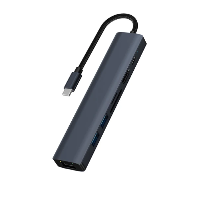 ALLY BYL-2303 7 IN 1 Type-c To USB + Type-c + Ethernet + Kart Okuyucu + HDMI Dönüştürücü Çoğaltıcı H-(5775)