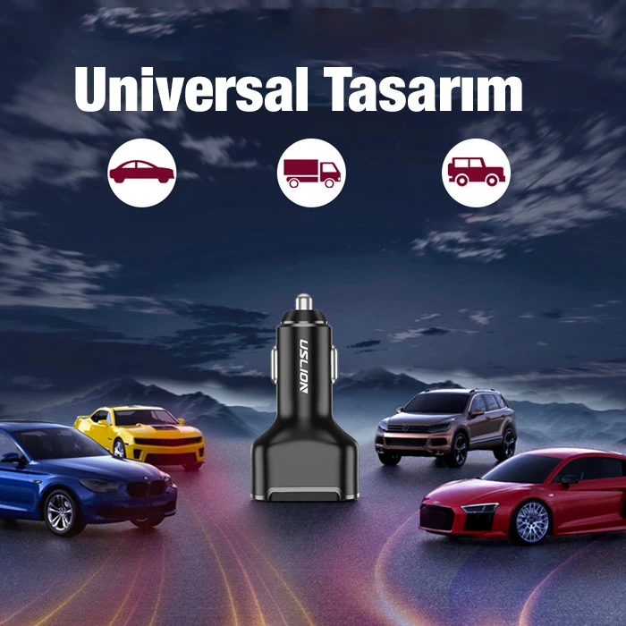 USLİON 30W 2 USB + Type-C Girişli QC3.0 Hızlı Araç Çakmaklık Şarjı-(5775)