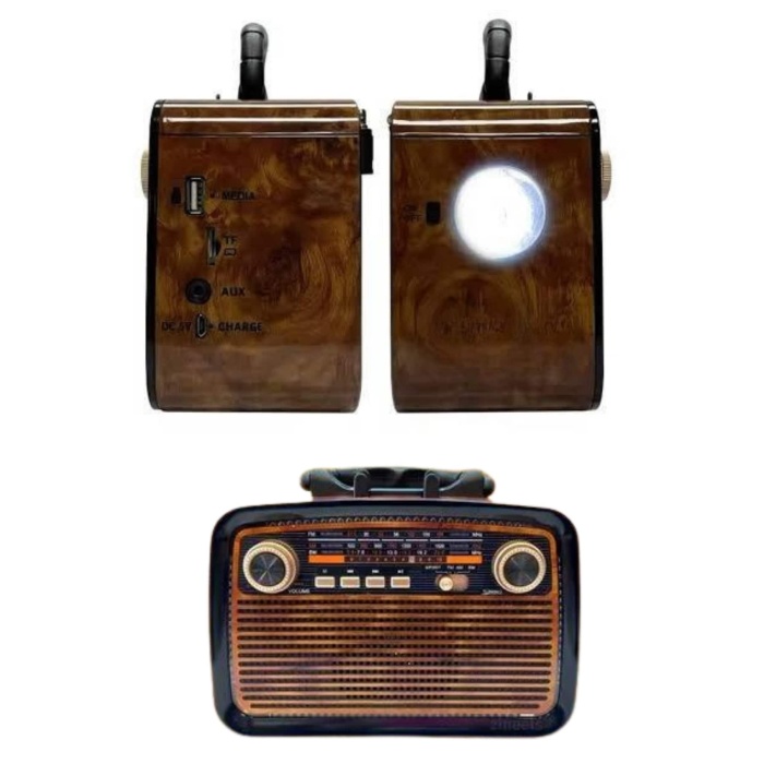 Nostalji Radyo Bluetooth Hoparlör USB-SD Kart Giriş Led Fener Işıklı Bataryalı Pilli