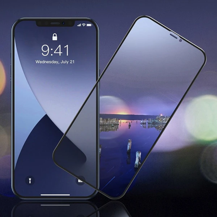 Baseus İPhone 12/12 Pro 6.1 023mm Anti Spy Çerçeveli Tempered Cam Ekran Koruyucu 2 Adet Set-(5775)