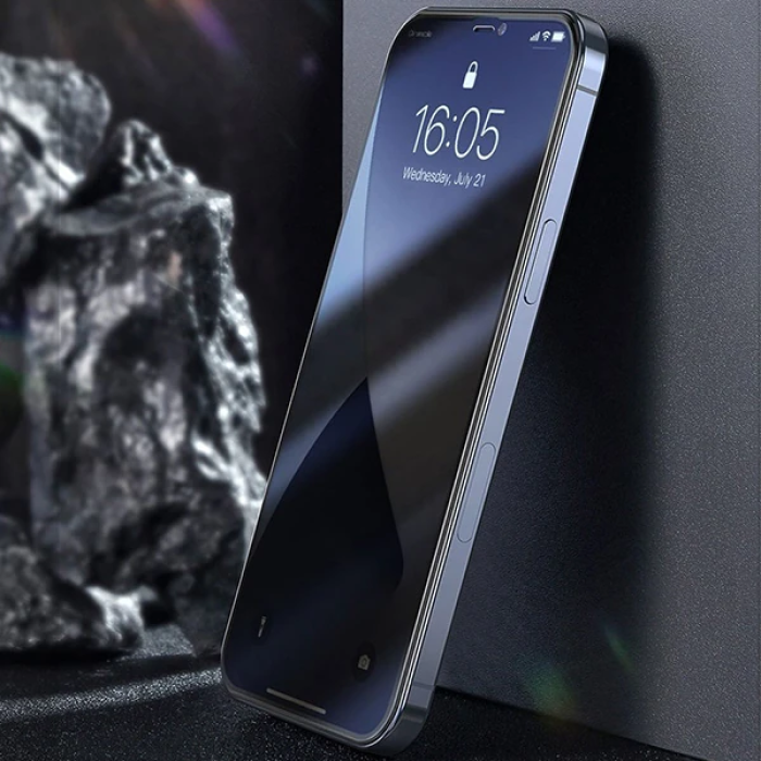 Baseus İPhone 12/12 Pro 6.1 023mm Anti Spy Çerçeveli Tempered Cam Ekran Koruyucu 2 Adet Set-(5775)