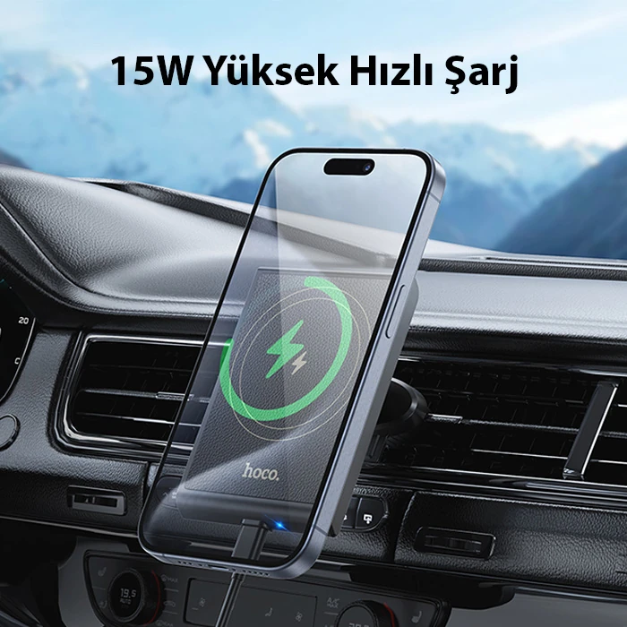 Hoco HW19 Klima Havalandırma Bölmesi Wireless Kablosuz Hızlı Şarj Araç Telefon Tutucu-(5775)