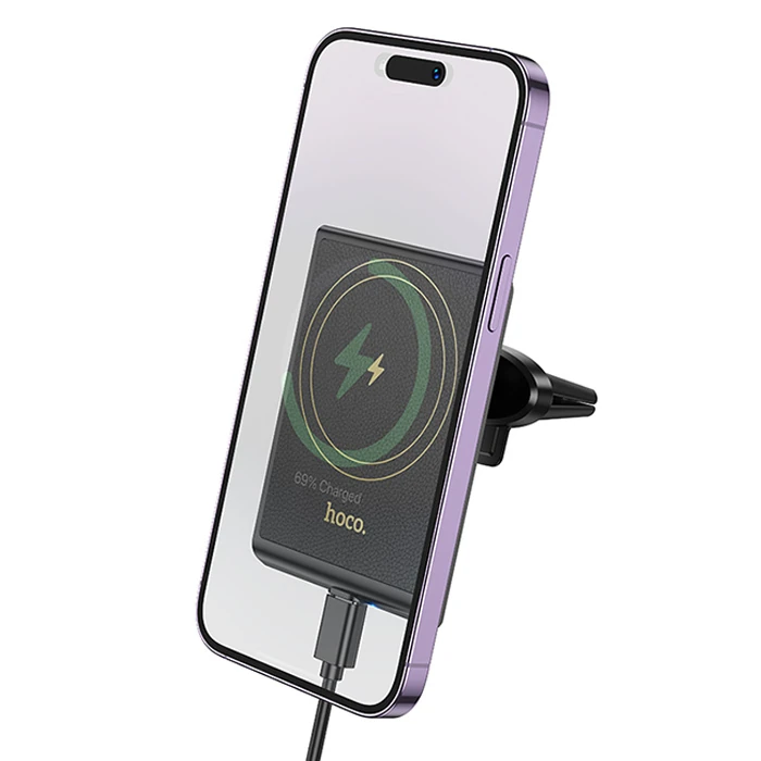 Hoco HW19 Klima Havalandırma Bölmesi Wireless Kablosuz Hızlı Şarj Araç Telefon Tutucu-(5775)