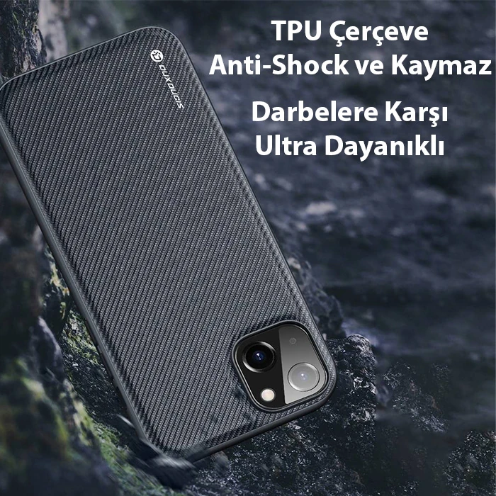 Dux Ducis Fino Serisi iPhone 14 6.1 inç Kılıf Premium Dokuma Silikon Kılıf-(5775)