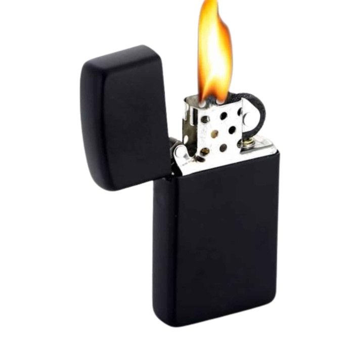 Doldurulabilir Siyah Benzinli Çakmak Metalik