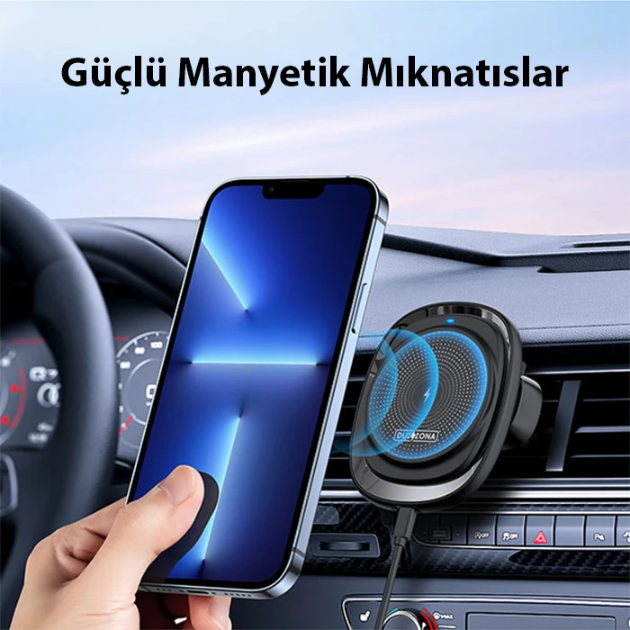 Duzzona V1 15W Manyetik Kablosuz Wireless Hızlı Şarjlı Araç İçi Telefon Tutucu-(5775)