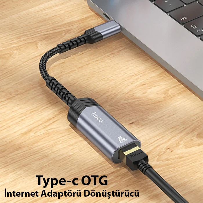 Hoco UA26 Type-c OTG RJ45 İnternet Adaptörü Dönüştürücü 1000 Mbps-(5775)