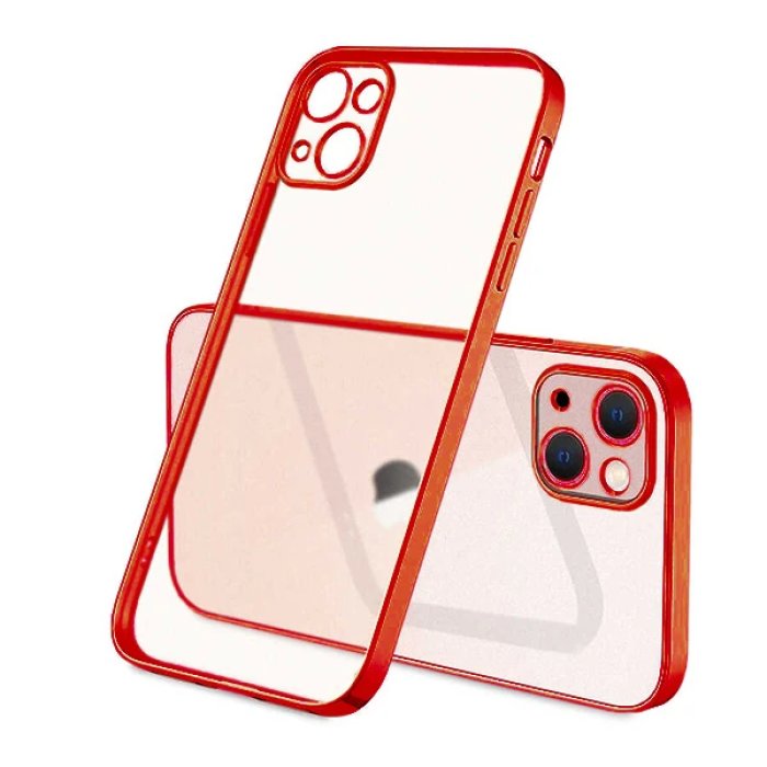 iPhone 13 Mini Renkli Kenar Şeffaf Kılıf Kamera Korumalı Silikon Kılıf-(5775)