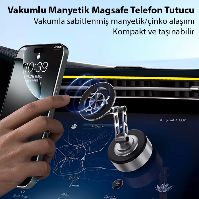 ALLY X91 Manyetik Vakumlu Araç Telefon Tutucu Ayna-Cam-Araba Magsafe Araç Tutucu-(5775)