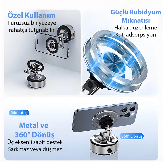 ALLY X91 Manyetik Vakumlu Araç Telefon Tutucu Ayna-Cam-Araba Magsafe Araç Tutucu-(5775)