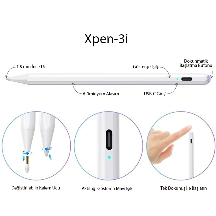ALLY Xpen-3i iPad(2018-2025) Aktif Manyetik Kapasitif Kalem-(5775)