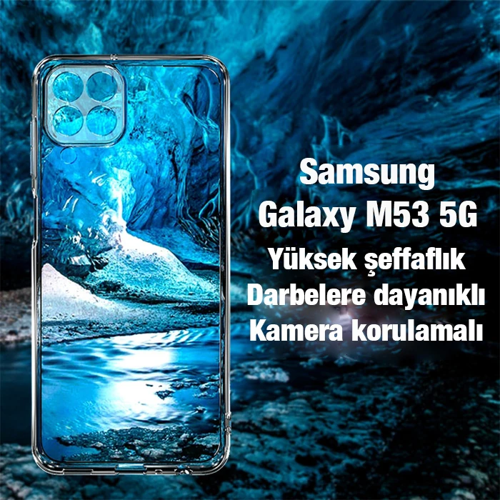 Ally SM Galaxy M53 Kılıf Kamera Korumalı Ultra İnce Şeffaf Silikon Kılıf-(5775)