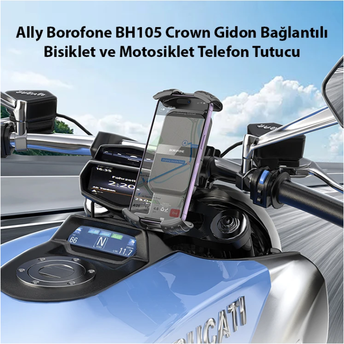 Ally Borofone BH105 Crown Gidon Bağlantılı Bisiklet ve Motosiklet Telefon Tutucu-(5775)