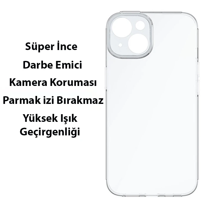 Baseus Simple Case iPhone 14 Plus 6.7 Kamera Korumalı İnce Silikon Şeffaf Kılıf-(5775)