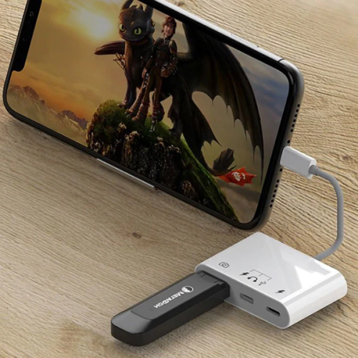 İPhone-Otg Hub -Usb Type C To Kulaklık ve Usb Kamera Okuyucu Otg-(5775)
