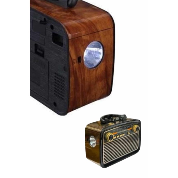 Nostaljik Görünümlü Ahşap Radyo TF SD USB Girişli Led Fener Işıklı