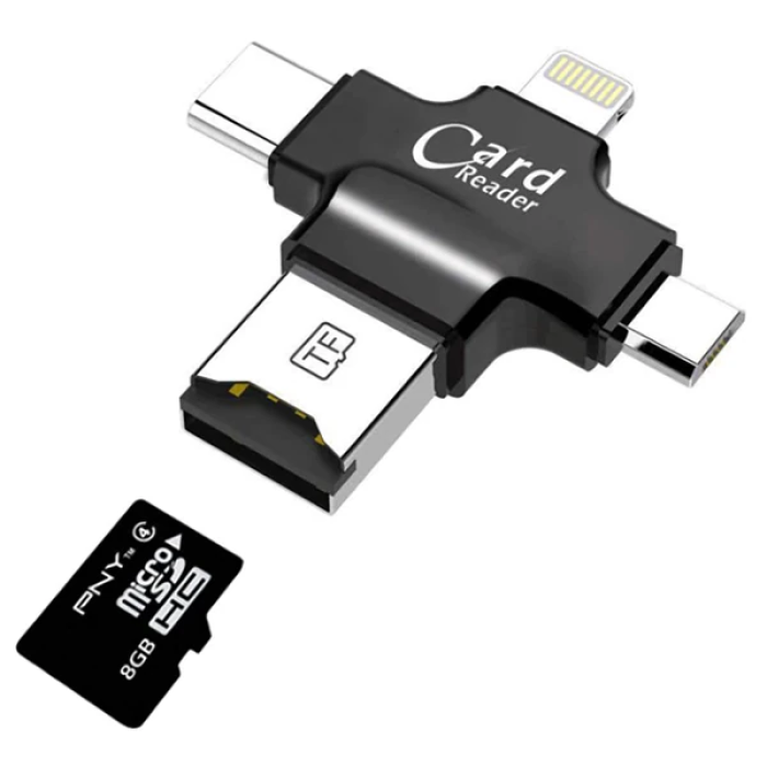 Card Reader 4in1 Type-C- İphone Lightning-Micro Usb Hafıza Kart Okuyucu-(5775)