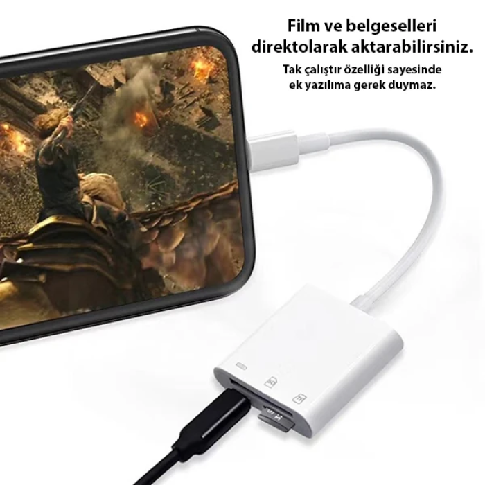 ALLY NK-101Y Pro 3 İn 1 İPhone Lightning to SD-TF Çevirici Adaptör-(5775)