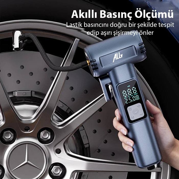 Ally ST-5530 Dijital  Şarjlı Araç Lastik Hava Şişirme Pompası Powerbank Pencere kırıcı-(5775)