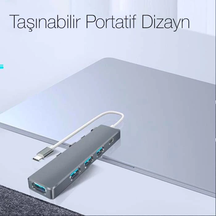 ALLY  ADS-301C 5 in 1 Type C Dönüştürücü 4 Usb Portlu Adaptör Hub Çoklayıcı-(5775)