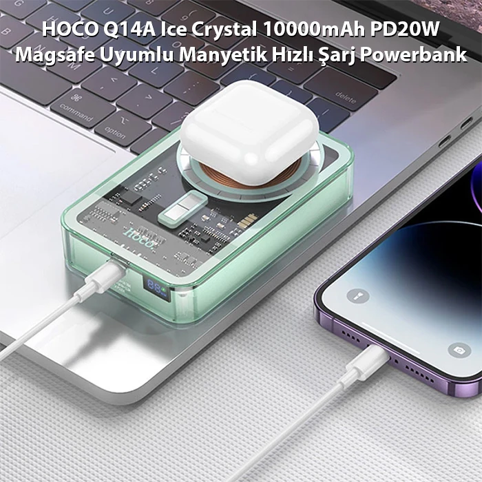 HOCO Q14A Ice Crystal 10000mAh PD20W Magsafe Uyumlu Manyetik Hızlı Şarj Powerbank-(5775)