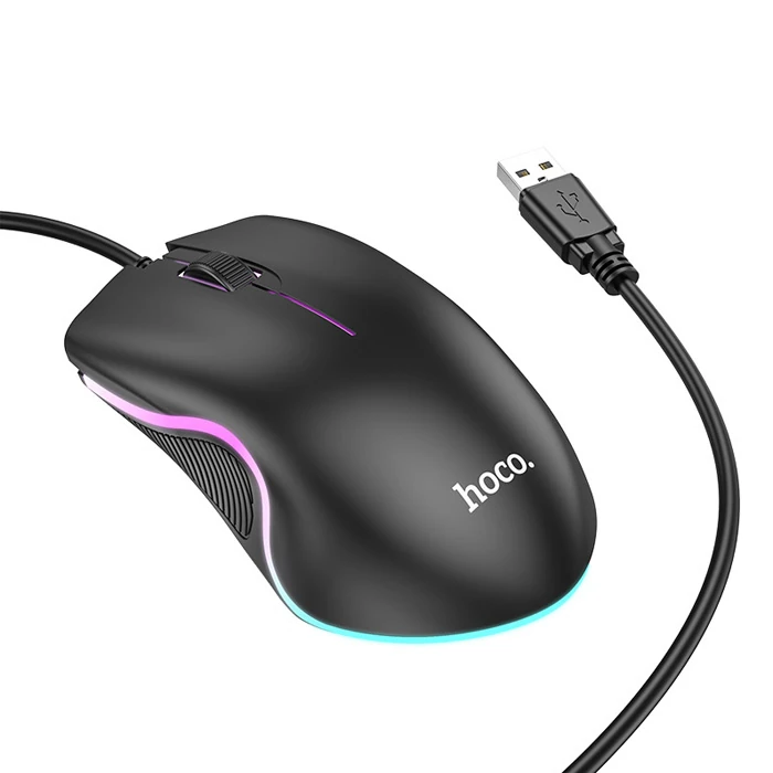 HOCO GM19 RGB LED Işıklı Gamer Oyuncu Kablolu Optik Mouse-(5775)