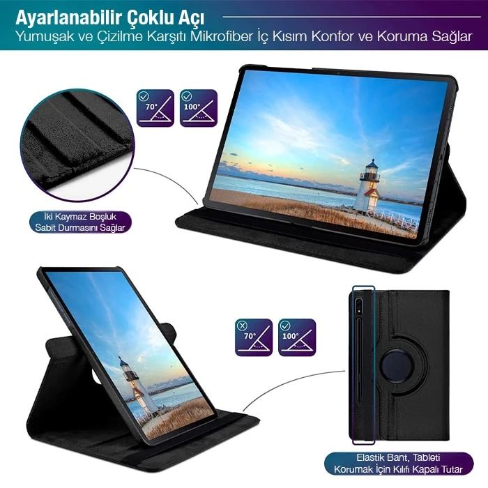 SM GalaxyTab S7 2020 12.4 (T970-T975-T976) 360 Derece Döner Standlı Kılıf-(5775)