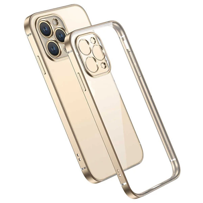 iPhone 13 Pro Renkli Kenar Şeffaf Kılıf Kamera Korumalı Silikon Kılıf-(5775)