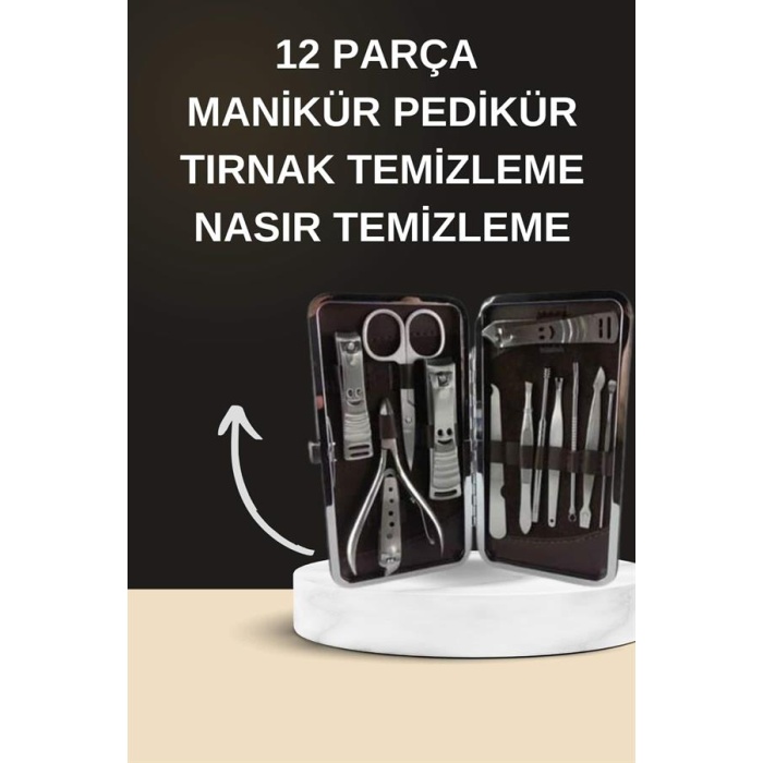 Elektrikli Manikür Pedikür Seti İkili Set 12 Parça Tırnak Bakımı Törpü Protez Çıkarma