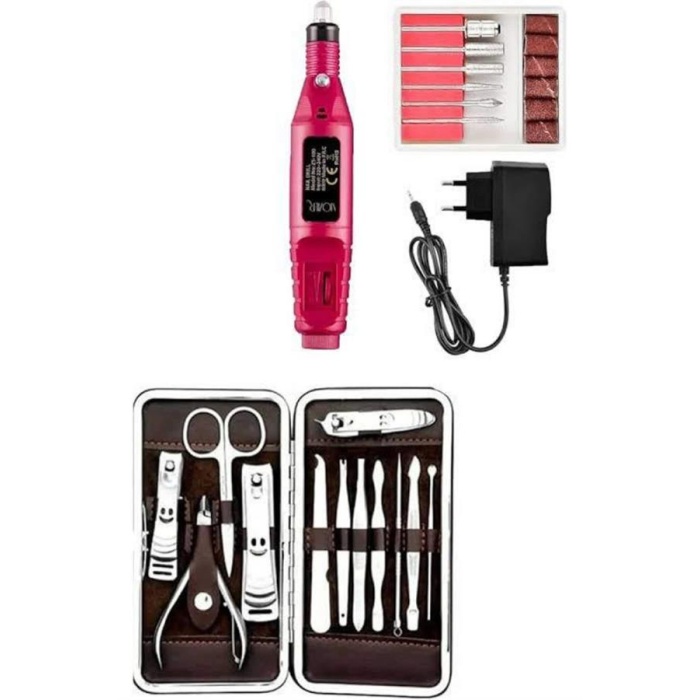 Elektrikli Manikür Pedikür Seti İkili Set 12 Parça Tırnak Bakımı Törpü Protez Çıkarma