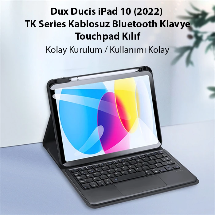 Dux Ducis iPad 10 (2022) TK Series Kablosuz Bluetooth Klavye Touchpad Kılıf-(5775)