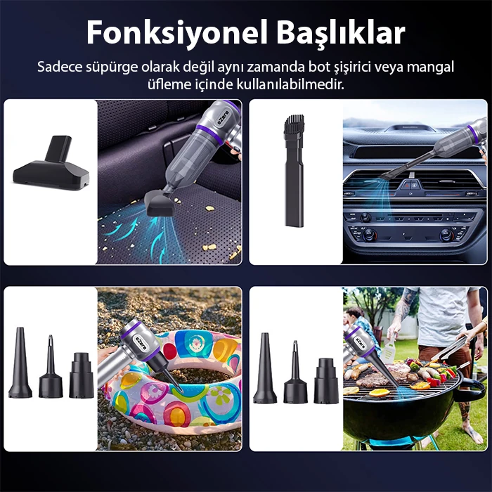 EZERE 16000pa Güçlü Portatif Taşınabilir Vakumlu Kablosuz Üflemeli Mini Araç Süpürgesi-(5775)