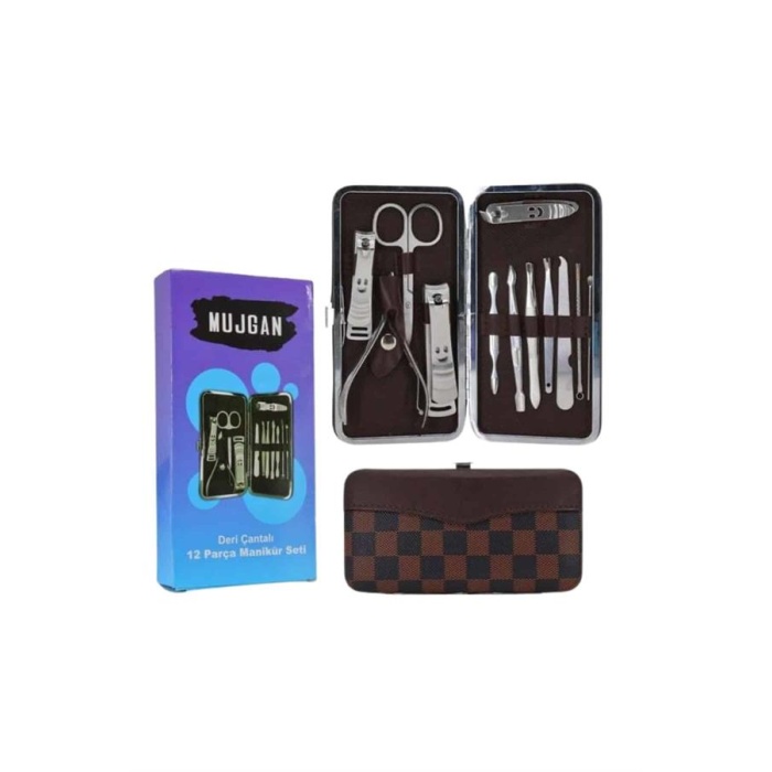 12 Parça Manikür Pedikür Seti Özel Deri Çanta El Ayak Bakımı Akne ve Sivilce Temizleme