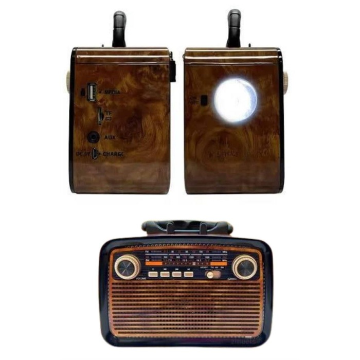 Nostalji Radyo Bluetooth Hoparlör USB-SD Kart Giriş Led Fener Işıklı Bataryalı Pilli