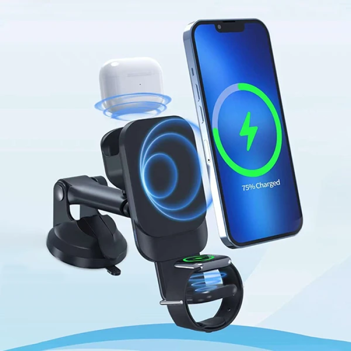 Ally Wireless Şarjlı 3in1 Torpido Üstü Ve Havalandırma Telefon Kulaklık Saat Tutucu-(5775)