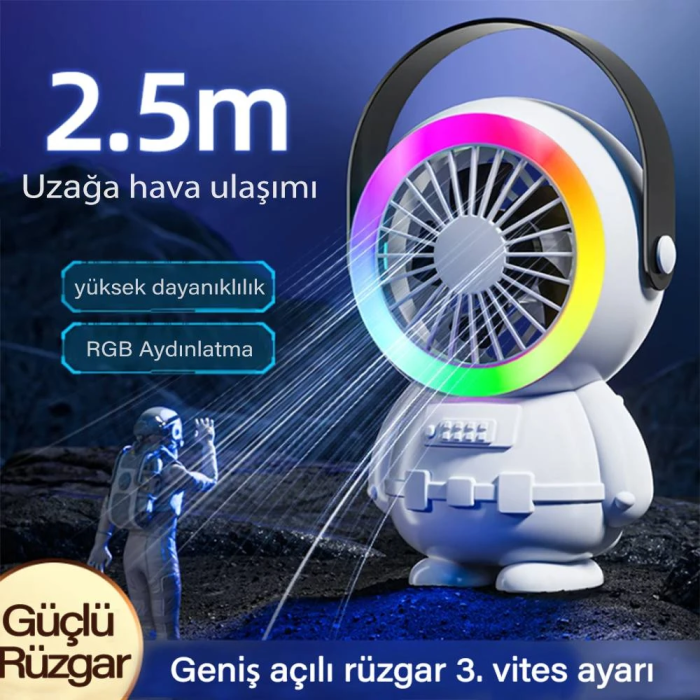Ally Şarjlı Astronot Fan Vantilatör Taşınabilir El - Masa Üstü Vantilatör 1500mAh-(5775)