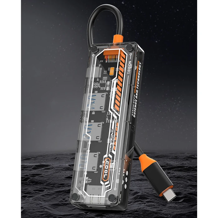 ALLY 5in1 Type-c To USB3.0 + USB2.0 + Type-c PD 100W + HDMI + Ethernet Çoğaltıcı Transparan Hub-(5775)