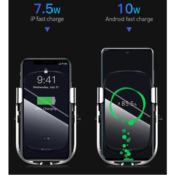 Baseus Rock-Solid Tam Otomatik 10W Wireless Kablosuz Araç Şarj Tutucu-(5775)