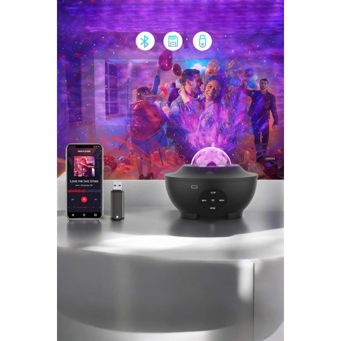 Çocuklara Özel Şarjlı Bluetooth Hoparlör Parti Led Lambası Yıldızlı Projeksiyon