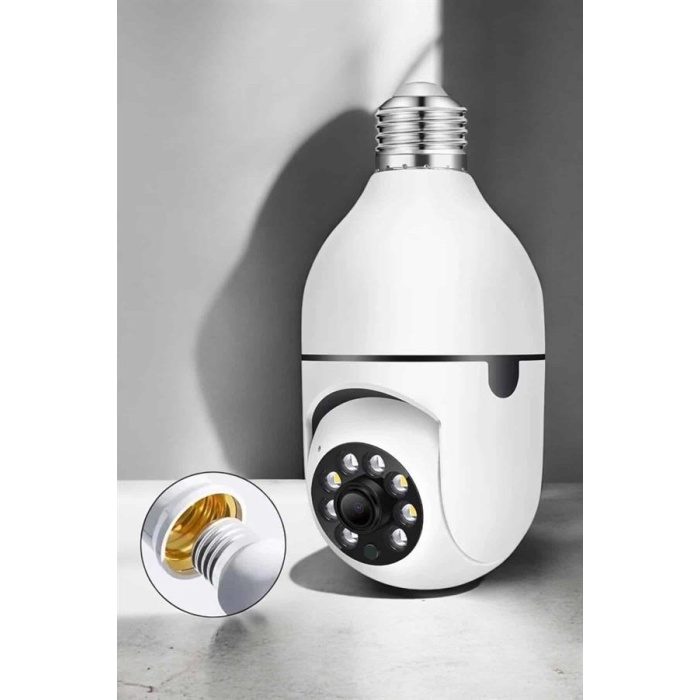 Wifi Kamera Duylu Ampul Görünümlü 360 Derece Dönebilen Ev Kamerası