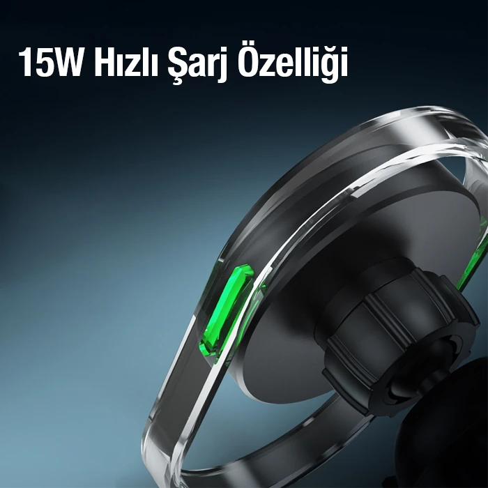 Ally 15W Klima Araç Havalandırma Bölmesi Manyetik Şeffaf Kablosuz Araç Şarj Telefon Tutucu-(5775)