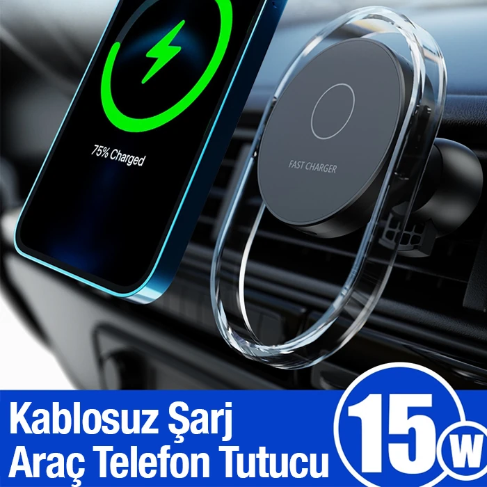 Ally 15W Klima Araç Havalandırma Bölmesi Manyetik Şeffaf Kablosuz Araç Şarj Telefon Tutucu-(5775)