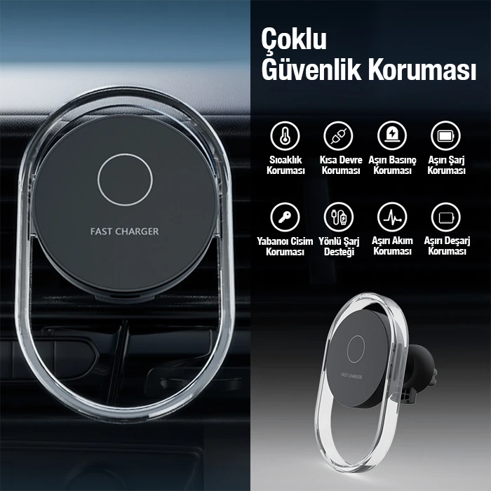 Ally 15W Klima Araç Havalandırma Bölmesi Manyetik Şeffaf Kablosuz Araç Şarj Telefon Tutucu-(5775)