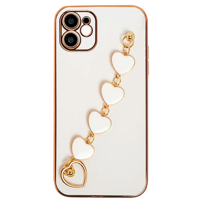 Ally iPhone 12 6.1inç Kılıf Kalp Bileklik Tutuculu Lüx Silikon Askılı Kılıf-(5775)