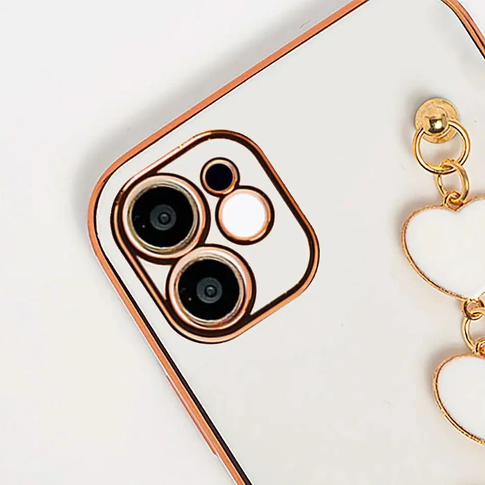 Ally iPhone 12 6.1inç Kılıf Kalp Bileklik Tutuculu Lüx Silikon Askılı Kılıf-(5775)