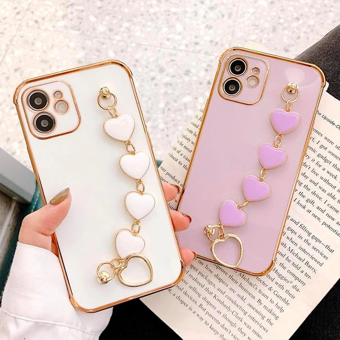 Ally iPhone 11 6.1inç Kılıf Kalp Bileklik Tutuculu Lüx Silikon Askılı Kılıf-(5775)